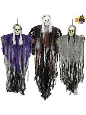 JOYIN Set 3 Halloween Hanging Grim Reaper Skeleton Fly Haunted House Yard Decor